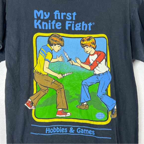 FUNNY My First Knife Fight Retro Vintage Dark Humor Graphic Tee Black Medium - Picture 2 of 4
